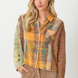 Mystree Pumpkin Spice Dreams Color Block Button Upn(Size Small)